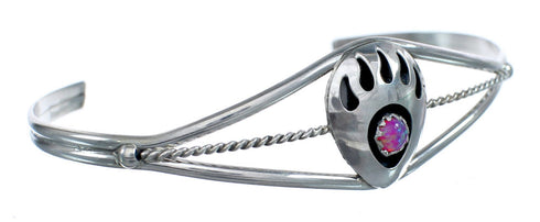 Pink Opal Sterling Silver Bear Paw Navajo Baby Bracelet AX121879